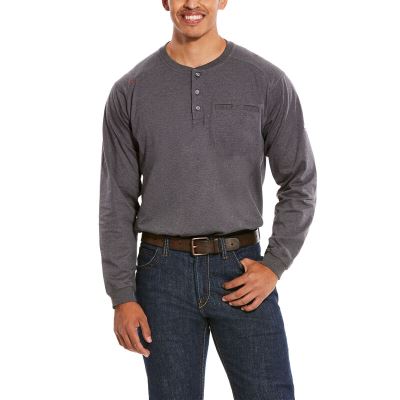 Henley Męskie Ariat FR Air Henley Jasny Szare | PL-188402