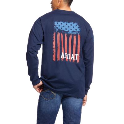 Koszulki Z Grafiką Męskie Ariat FR Americana Granatowe | PL-451785
